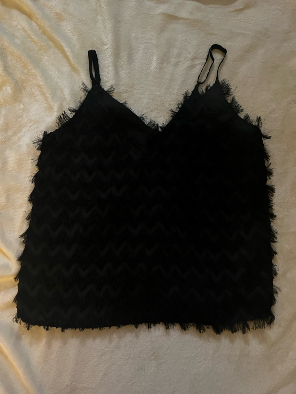 Black Fringe V-Neck Camisole
